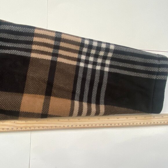 Ellen Reyes Woman Wrap Style Coat Black Tan Cream Plaid Collared Fleece L - Picture 14 of 16